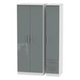 Knightsbridge Wardrobe - 3 Door - RHF 2 Drawers - Triple - Tall - Grey Gloss and White
