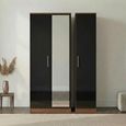 Knightsbridge Wardrobe - 3 Door - 1 Mirror - Tall Triple - Black Gloss and Walnut