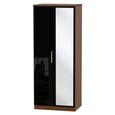 Knightsbridge Wardrobe - 2 Door - 1 Mirror - Black Gloss and Walnut