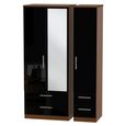 Knightsbridge Wardrobe - 3 Door - 1 Mirror - Combi - Black Gloss and Walnut