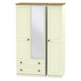 Warwick Wardrobe - 3 Door - Combi - 1 Mirror - LHF 2 Drawers - Cream and Oak