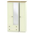 Warwick Wardrobe - 3 Door - Tall - Combi - 1 Mirror - LHF 2 Drawers - Cream and Oak