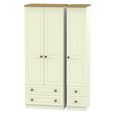 Warwick Wardrobe - 3 Door - Tall - Triple - 4 Drawers - Cream and Oak