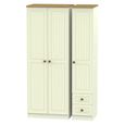 Warwick Wardrobe - 3 Door - Tall - Triple - RHF 2 Drawers - Cream and Oak