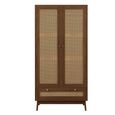 Croxley Wardrobe - 2 Door - 1 Drawer - Walnut and Rattan