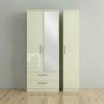 Knightsbridge Wardrobe - 3 Door - 1 Mirror - LHF 2 Drawers - Tall Combi - Cream Gloss