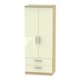 Knightsbridge Double Wardrobe - 2 Door - 2 Drawer - Cream Gloss and Light Oak