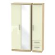 Knightsbridge Wardrobe - 3 Door - 1 Mirror - RHF 2 Drawers - Combi - Cream Gloss and Light Oak