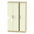 Knightsbridge Wardrobe - 3 Door - Triple - Cream Gloss and Light Oak