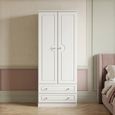 Crystal Double Wardrobe - 2 Door - 2 Drawer - White