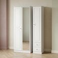 Crystal Tall Combi Wardrobe - 3 Door - 1 Mirror - RHF 2 Drawers - White