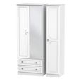 Crystal Tall Combi Wardrobe - 3 Door - 1 Mirror - LHF 2 Drawers - White