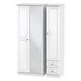 Crystal Tall Combi Wardrobe - 3 Door - 1 Mirror - RHF 2 Drawers - White