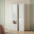 Balmoral Wardrobe - 3 Door - Tall Combi -  with 1 Mirror - and LHF 2 Drawers - White Gloss