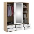 Line Wardrobe - 3 Door - 6 Drawer - Combi - Oak and White Gloss