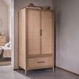 Casera Wardrobe - 2 Door 1 Drawer - Natural Rattan and American Oak