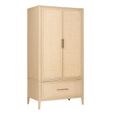 Casera Wardrobe - 2 Door 1 Drawer - Natural Rattan and American Oak