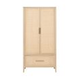 Casera Wardrobe - 2 Door 1 Drawer - Natural Rattan and American Oak