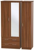 Avon Walnut Effect 3 Door Combi Wardrobe - 1 Mirror and LHF 2 Drawers