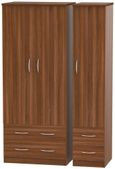 Avon Walnut Effect 3 Door Triple Wardrobe - 4 Drawers