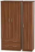 Avon Walnut Effect 3 Door Triple Wardrobe - LHF 2 Drawers