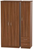 Avon Walnut Effect 3 Door Triple Wardrobe - RHF 2 Drawers