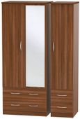 Avon Walnut Effect 3 Door Wardrobe - 1 Mirrors