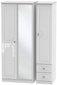 Balmoral White Gloss 3 Door Combi Wardrobe - 1 Mirror and RHF 2 Drawers