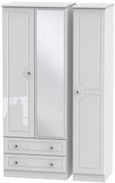 Balmoral Wardrobe - 3 Door - Tall Combi -  with 1 Mirror - and LHF 2 Drawers - White Gloss
