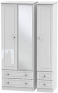 Balmoral White Gloss 3 Door Tall Combi Wardrobe - 1 Mirror