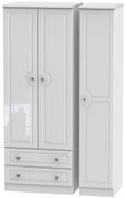 Balmoral White Gloss 3 Door Tall Triple Wardrobe - LHF 2 Drawers