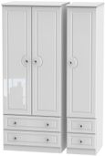 Balmoral White Gloss 3 Door Triple Wardrobe - 4 Drawers