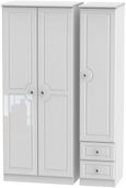 Balmoral White Gloss 3 Door Triple Wardrobe - RHF 2 Drawers