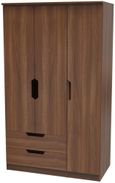 Bella Walnut Effect 3 Door Triple Wardrobe - LHF 2 Drawers
