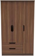 Bella Walnut Effect 3 Door Triple Wardrobe - LHF 2 Drawers