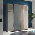 Berno Fluted Oak and Dark Grey Sliding Mirror Wardrobe - 2 Door