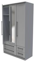 Beverley Grey 3 Door Tall Combi Wardrobe - 1 Mirror