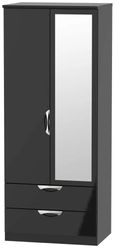 Camden Black Gloss 2 Door Combi Wardrobe - 1 Mirror