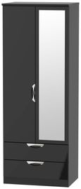 Camden Black Gloss 2 Door Tall Combi Wardrobe - 1 Mirror