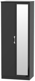 Camden Black Gloss 2 Door Tall Wardrobe - 1 Mirror