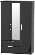 Camden Black Gloss 3 Door Combi Wardrobe - 1 Mirror and LHF 2 Drawers