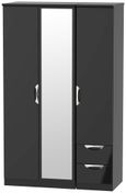 Camden Black Gloss 3 Door Combi Wardrobe - 1 Mirror and RHF 2 Drawers