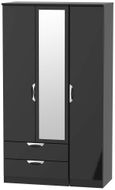 Camden Black Gloss 3 Door Tall Combi Wardrobe - 1 Mirror and LHF 2 Drawers