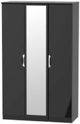 Camden Black Gloss 3 Door Triple Wardrobe - 1 Mirror
