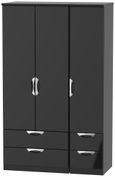 Camden Black Gloss 3 Door Triple Wardrobe - 4 Drawers