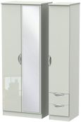 Camden Cashmere 3 Door Tall Combi Wardrobe - 1 Mirror and RHF 2 Drawers