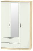 Camden Cashmere and Oak Effect 3 Door Combi Wardrobe - 1 Mirror and LHF 2 Drawers