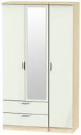 Camden Cashmere and Oak Effect 3 Door Tall Combi Wardrobe - 1 Mirror and LHF 2 Drawers