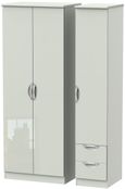 Camden Gloss Cashmere 3 Door Tall Triple Wardrobe - RHF 2 Drawers