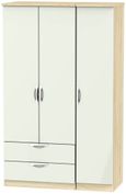 Camden Gloss Cashmere and Oak Effect 3 Door Triple Wardrobe - LHF 2 Drawers